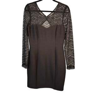GUESS Black Lace Bodycon Mini Dress Size 12 Long Sleeve Cocktail